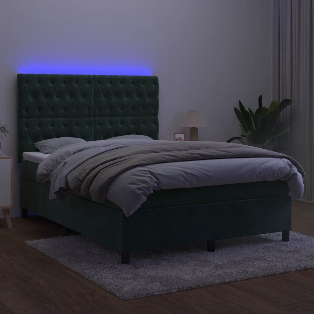 vidaXL kontinentaalvoodi madrats, LED, tumeroheline, 140x190 cm, samet hind ja info | Voodid | kaup24.ee