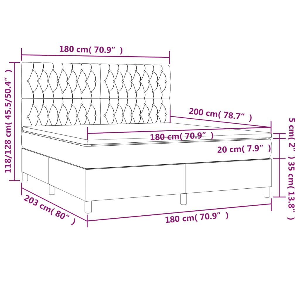 vidaXL kontinentaalvoodi madrats, LED, tumesinine, 180x200 cm, samet hind ja info | Voodid | kaup24.ee