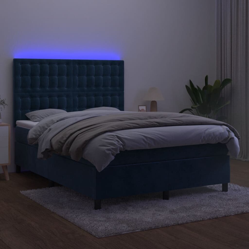 vidaXL kontinentaalvoodi madrats, LED, tumesinine, 140x190 cm, samet hind ja info | Voodid | kaup24.ee