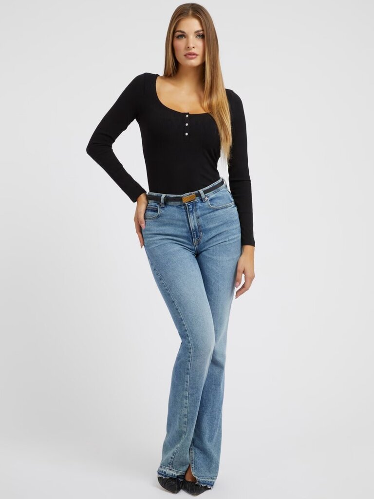 Guess Jeans Karlee Jewel Btn Henley Jet Black 563934800 цена и информация | Naiste T-särgid, topid | kaup24.ee