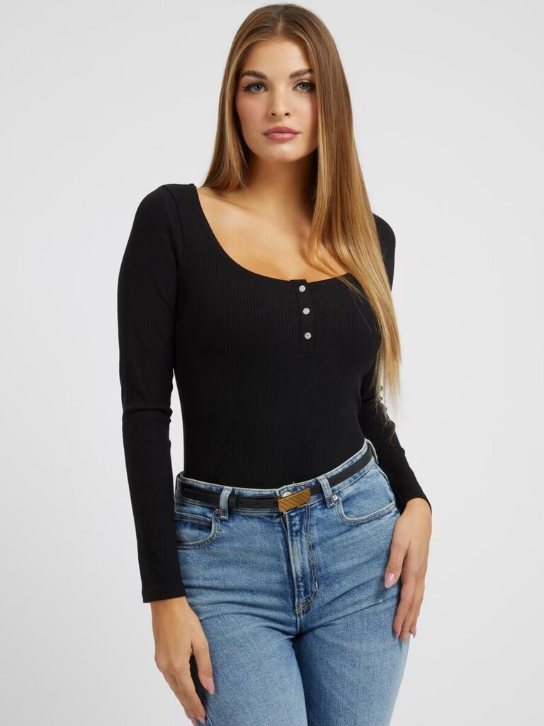 Guess Jeans Karlee Jewel Btn Henley Jet Black 563934800 цена и информация | Naiste T-särgid, topid | kaup24.ee