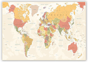 Карта мира из пробкового дерева нежного цвета, 60x40 см. цена и информация | Картины, живопись | kaup24.ee