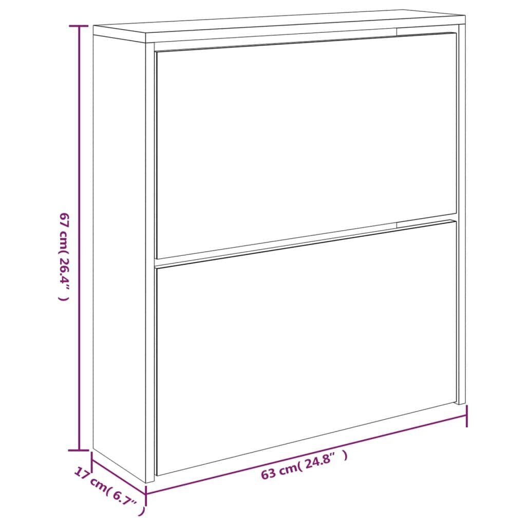 vidaXL 2 sahtliga jalanõudekapp peegliga, suitsutatud tamm, 63x17x67 cm цена и информация | Jalatsikapid, jalatsiriiulid | kaup24.ee