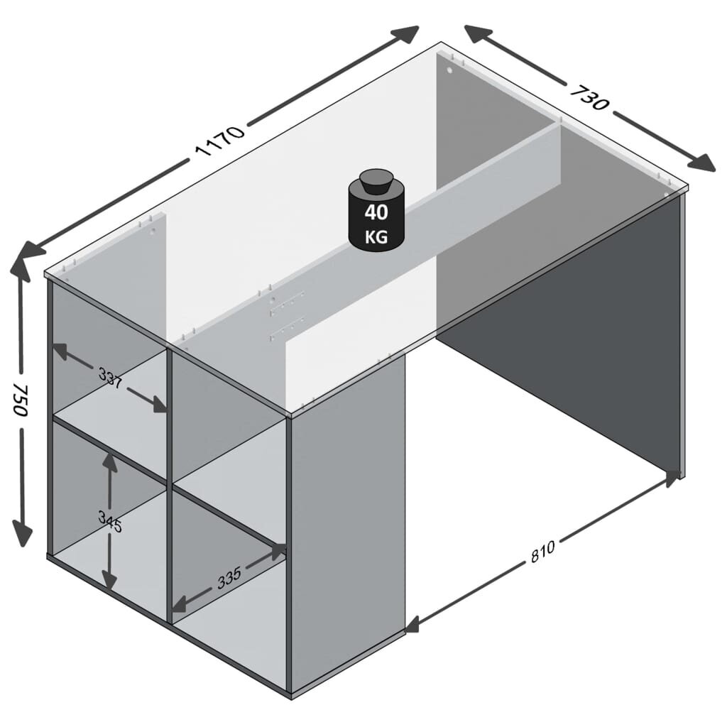 FMD kirjutuslaud küljeriiulitega, 117 x 73 x 75 cm, betoonivärvi hind ja info | Arvutilauad, kirjutuslauad | kaup24.ee