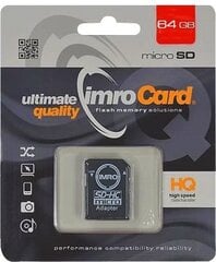 Micro SDHC kaart Imro 64 GB, klass 10 UHS-1 + adapter цена и информация | Карты памяти для телефонов | kaup24.ee