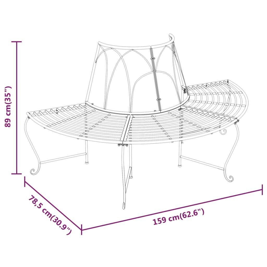 vidaXL puu ümber paigaldatav pink 2 tk, Ø159 cm, must, teras hind ja info | Aiapingid | kaup24.ee