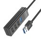 USB jaotur Hoco HB25 Easy mix 4-in-1 converter USB-A to 1xUSB3.0+3xUSB2.0 must цена и информация | USB jagajad, adapterid | kaup24.ee