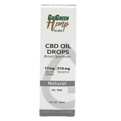 CBD õli GoGreen Hemp, 30 ml, 510 mg, looduslik hind ja info | Eeterlikud ja kosmeetilised õlid | kaup24.ee