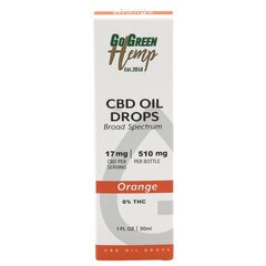 CBD õli GoGreen Hemp, 30 ml, 510 mg, apelsin hind ja info | Eeterlikud ja kosmeetilised õlid | kaup24.ee