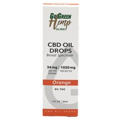 CBD õli GoGreen Hemp, 30 ml, 1020 mg, apelsin hind ja info | Eeterlikud ja kosmeetilised õlid | kaup24.ee