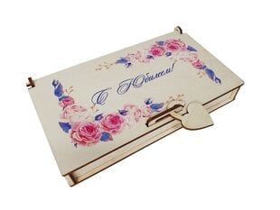 Värvilise lillemustriga puidust karp rahaliseks sünnipäevakingiks kirjaga “С юбилеем!” hind ja info | Muud kingitused | kaup24.ee