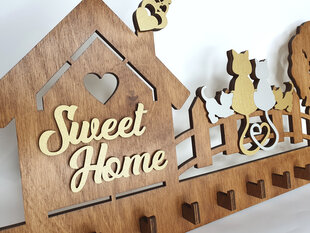 Puidust võtmehoidja kasside ja majaga kirjaga “Sweet Home” цена и информация | Детали интерьера | kaup24.ee