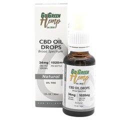 CBD õli GoGreen Hemp, 30 ml, 1020 mg, looduslik цена и информация | Эфирные, косметические масла, гидролаты | kaup24.ee