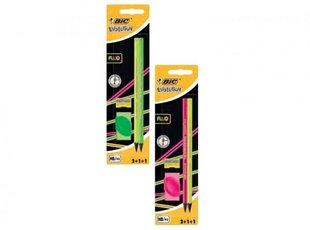 BIC Evolution fluo, Komplekt 2 pliiatsit+ kustutuskumm + teritaja 842080 - цена и информация | Письменные принадлежности | kaup24.ee