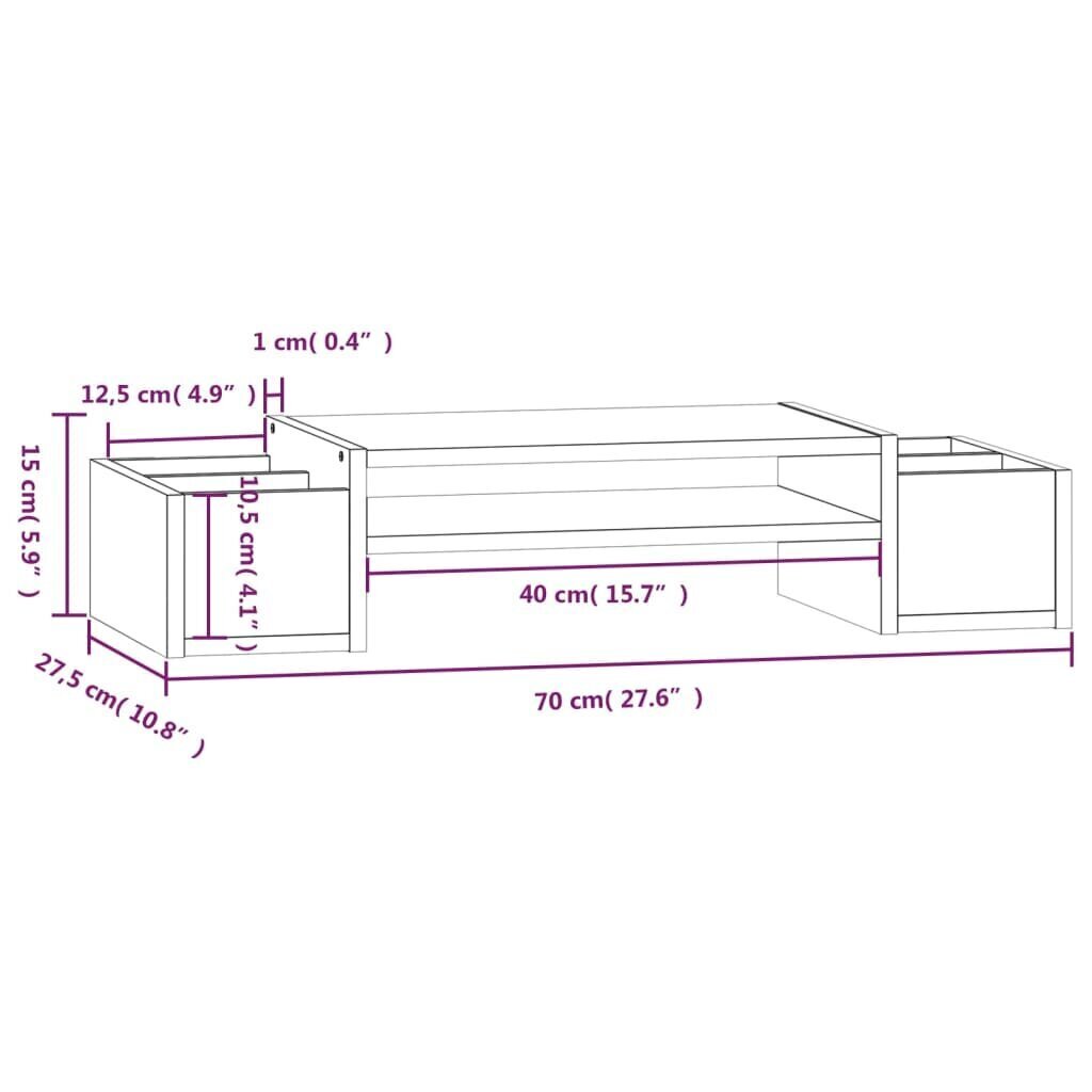 vidaXL monitorialus, hall, 70 x 27,5 x 15 cm, männipuit hind ja info | Monitori hoidjad | kaup24.ee