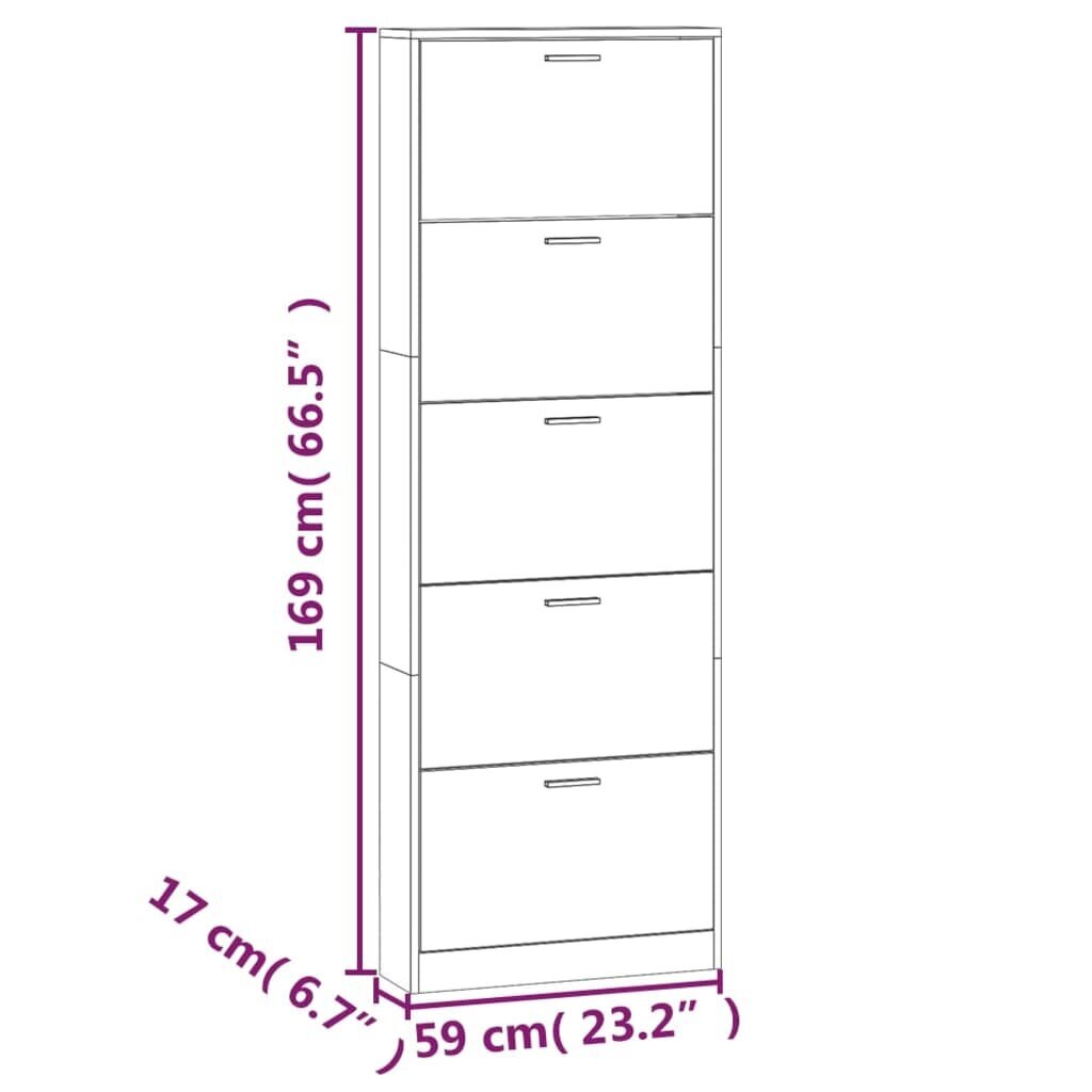 vidaXL jalatsikapp, kõrgläikega valge, 59 x 17 x 169 cm, tehispuit цена и информация | Jalatsikapid, jalatsiriiulid | kaup24.ee