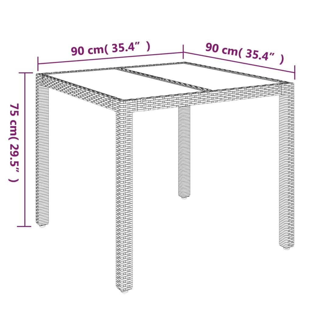 vidaXL aialaud klaasplaadiga, hall, 90x90x75 cm, polürotang цена и информация | Aialauad | kaup24.ee