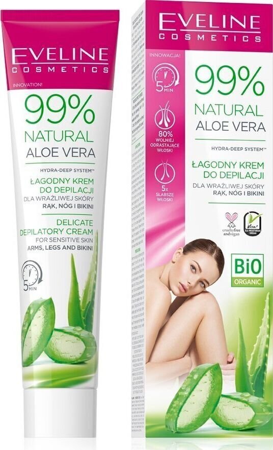 Depileerimiskreem kätele, jalgadele, bikiinipiirkonnale 99% Aloe Eveline Cosmetics 125 ml hind ja info | Depileerimisvahendid | kaup24.ee