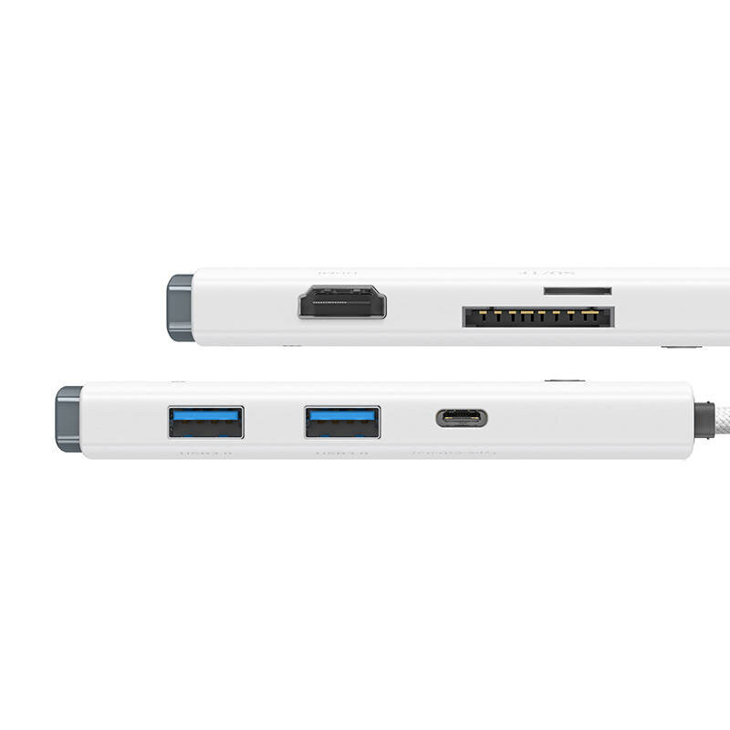 Baseuse adapteri jaotur – tüüp C kuni 2xUSB3.0 + tüüp C + HDMI 4K + SD + microSD – (WKQX050002) valge hind ja info | USB jagajad, adapterid | kaup24.ee