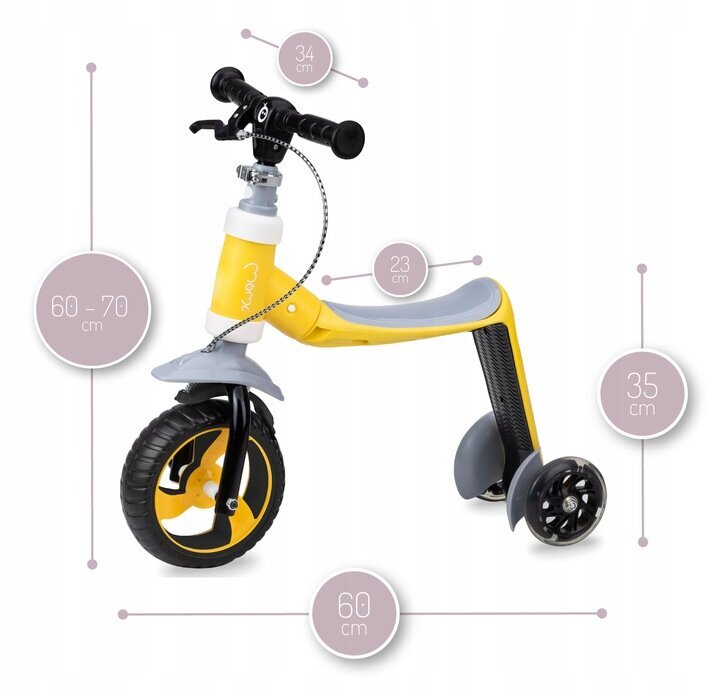 Laste tõukeratas MoMi Elios Led Rider 2 in 1, kollane цена и информация | Kolmerattalised jalgrattad | kaup24.ee