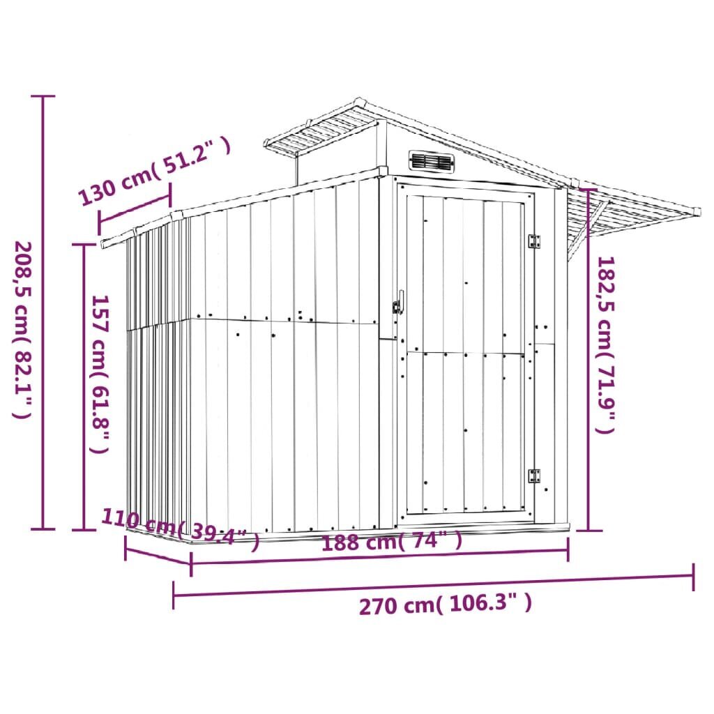 vidaXL aiakuur, hall, 270 x 130 x 208,5 cm, tsingitud teras hind ja info | Kuurid ja aiamajad | kaup24.ee