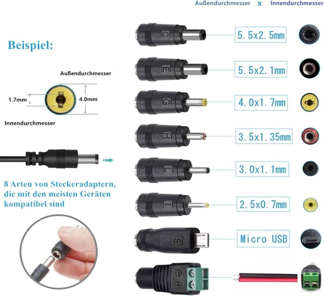 Universaalne laadimisadapter Zuokenzu, 8 kinnitust, 12V-2A цена и информация | Sülearvutite laadijad | kaup24.ee