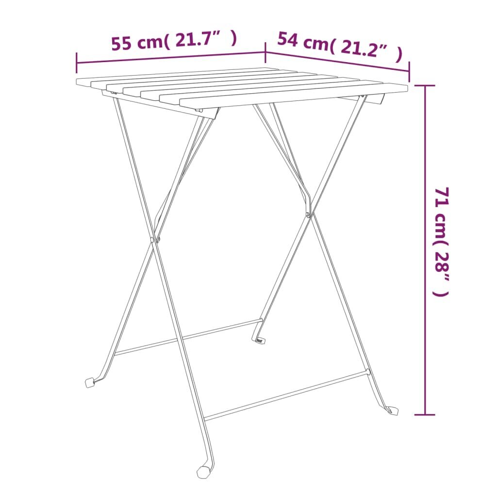 vidaXL kokkupandav aialaud, 55 x 54 x 71 cm, akaatsiapuit ja teras hind ja info | Aialauad | kaup24.ee