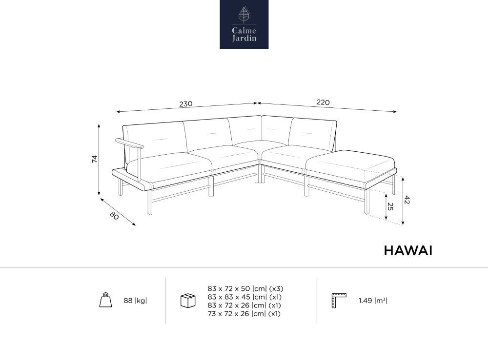 Õue nurgadiivan Calme Jardin Hawai, hall цена и информация | Aiatoolid | kaup24.ee