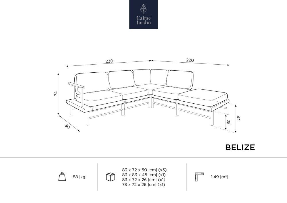 Õue nurgadiivan Calme Jardin Belize, pruun цена и информация | Aiatoolid | kaup24.ee