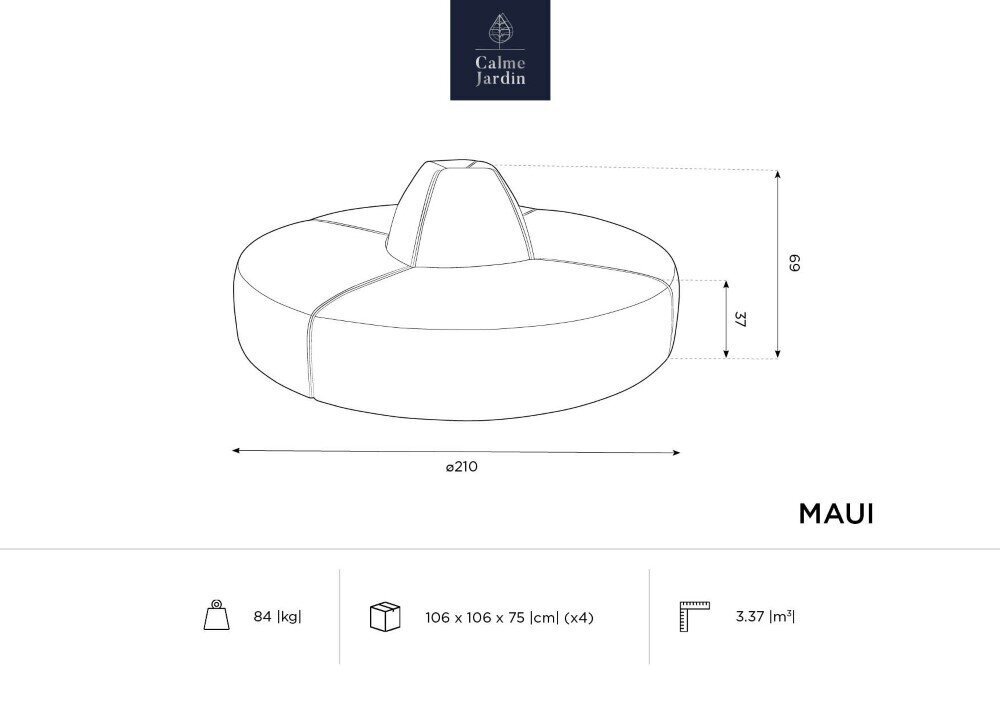 Ümmargune välidiivan Calme Jardin Maui, hall цена и информация | Aiatoolid | kaup24.ee