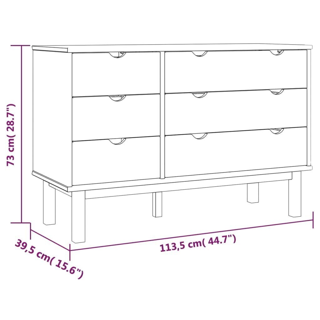 vidaXL kummut, 113,5 x 39,5 x 73 cm, männipuit hind ja info | Elutoa väikesed kapid | kaup24.ee