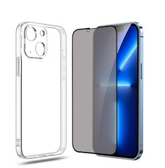 Protection set Apple iPhone 14 Plus - Crystal Clear Hard case and 5D Privacy ( Anti Spy) tempered glass, selge цена и информация | Чехлы для телефонов | kaup24.ee
