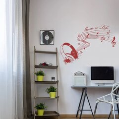 Vinüülpunane seinakleebis Kõrvaklapid ja noodid – 100 x 68 cm hind ja info | Seinakleebised | kaup24.ee