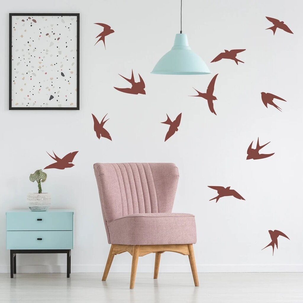 Telliskivi värvi vinüülist seinakleebised lendavad linnud - 12 tk. hind ja info | Seinakleebised | kaup24.ee