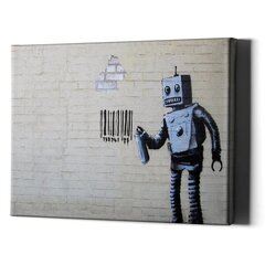 Настенный печатный холст Banksy граффити Робот и штрих код Стильный декор интерьера - 60 х 40 см цена и информация | Декоративные наклейки | kaup24.ee