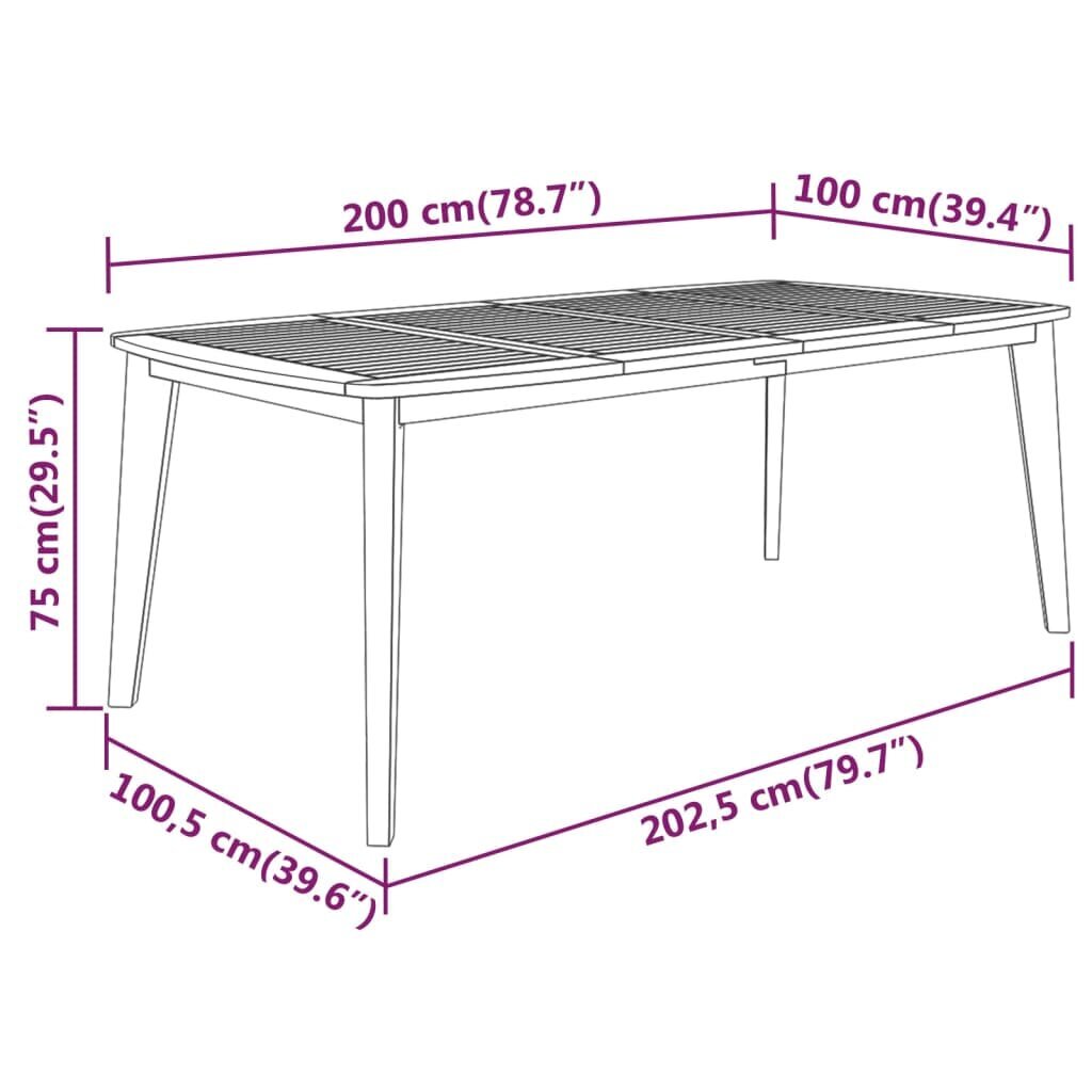 vidaXL aialaud 200 x 100 x 75 cm, akaatsiapuit цена и информация | Aialauad | kaup24.ee