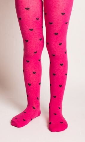 Laste sukkpüksid B402 roosa-mustad südamed hind ja info | Tüdrukute sukkpüksid ja sokid | kaup24.ee