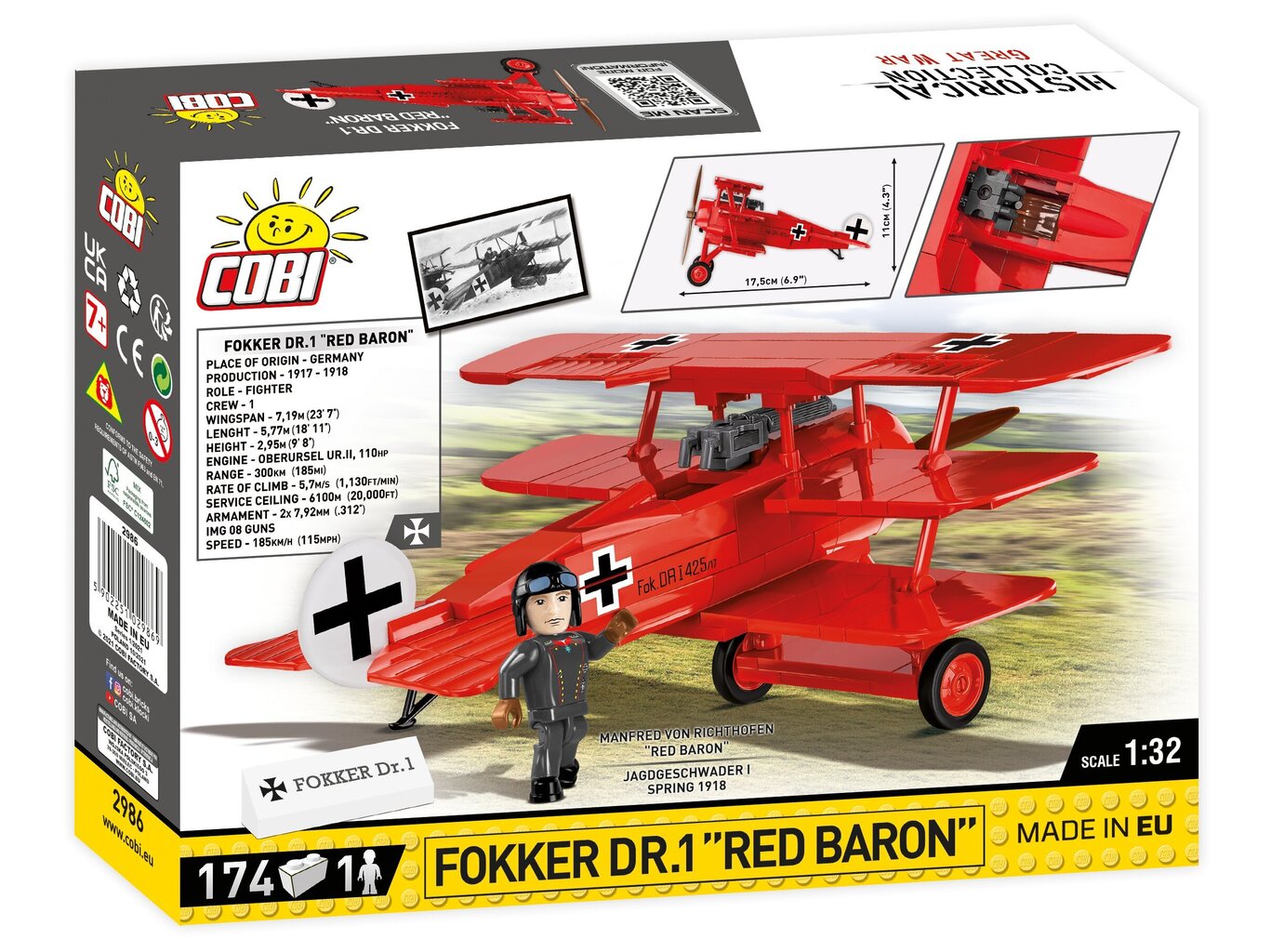 COBI - Plastkonstruktorid Fokker Dr.1 Red Baron, 1/32, 2986 цена и информация | Klotsid ja konstruktorid | kaup24.ee