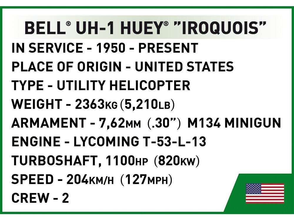 COBI - Plastkonstruktorid Bell UH-1 Huey Iroquois, 1/32, 2423 цена и информация | Klotsid ja konstruktorid | kaup24.ee