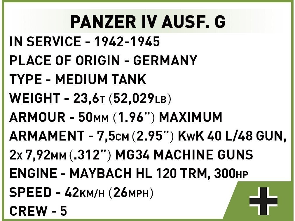 COBI - Plastkonstruktorid Panzer IV Ausf.G, 1/48, 2714 hind ja info | Klotsid ja konstruktorid | kaup24.ee