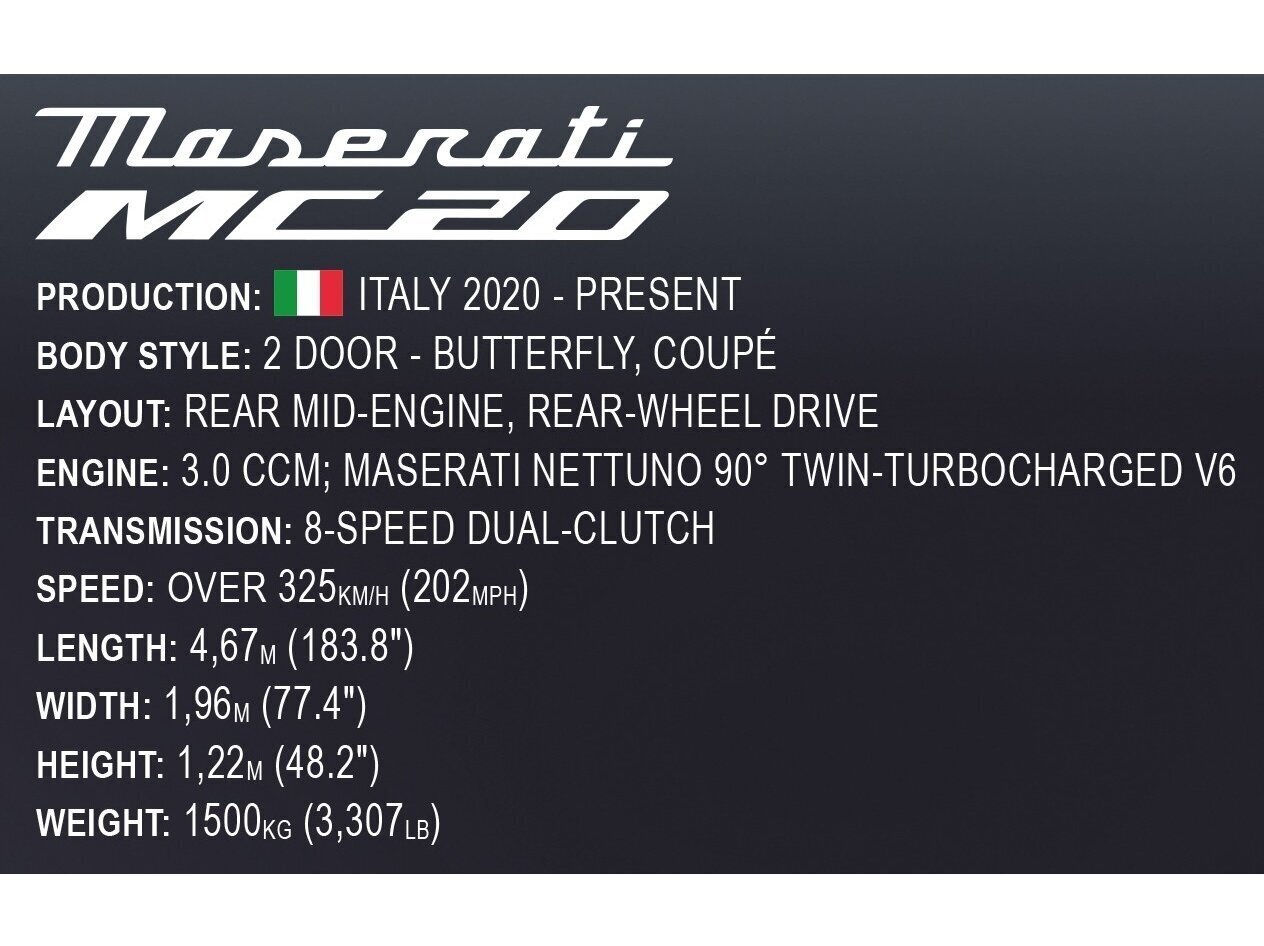 COBI - Plastkonstruktorid Maserati MC20 - Executive Edition, 1/12, 24334 hind ja info | Klotsid ja konstruktorid | kaup24.ee