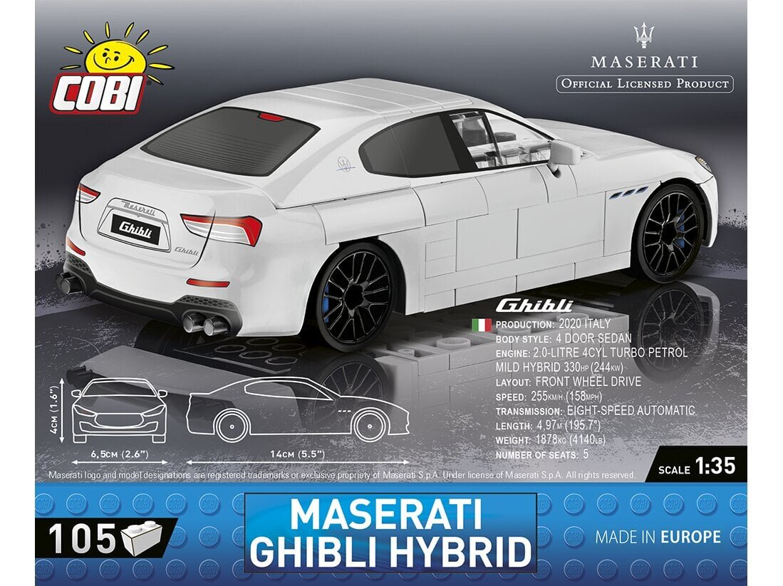 COBI - Plastkonstruktorid Maserati Ghibli Hybrid, 1/35, 24566 hind ja info | Klotsid ja konstruktorid | kaup24.ee