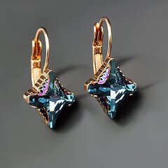 Naiste kõrvarõngad DiamondSky „Crystal Rhombus Aquamarine Metallic Blue“ koos Swarovski kristallidega цена и информация | Серьги | kaup24.ee