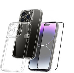 Kaitseümbris- ja klaas Protection set Apple iPhone 14 -Crystal Clear Hard case and 5D tempered glass, selge hind ja info | Telefoni kaaned, ümbrised | kaup24.ee