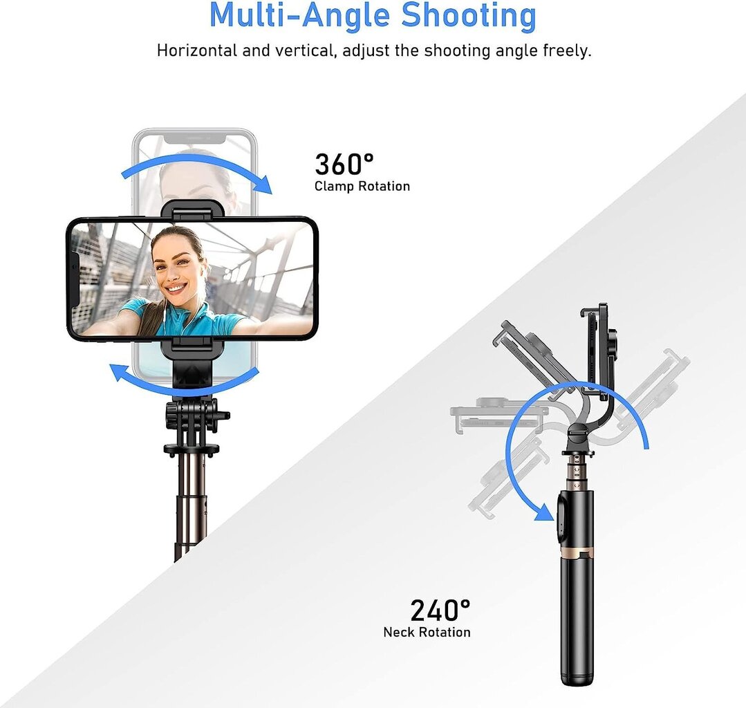 Bluchar Bluetooth Selfie Stick Stick, 4 ühest laiendatavast selfie-pulgast monopodi selfie-vardapulgast Bluetooth-kaugjuhtimisega, 360 ° pöörleva monopodi kaasaskantav mobiiltelefonihoidja 4,7–6,7-tollise nutitelefoni jaoks hind ja info | Mobiiltelefonide lisatarvikud | kaup24.ee