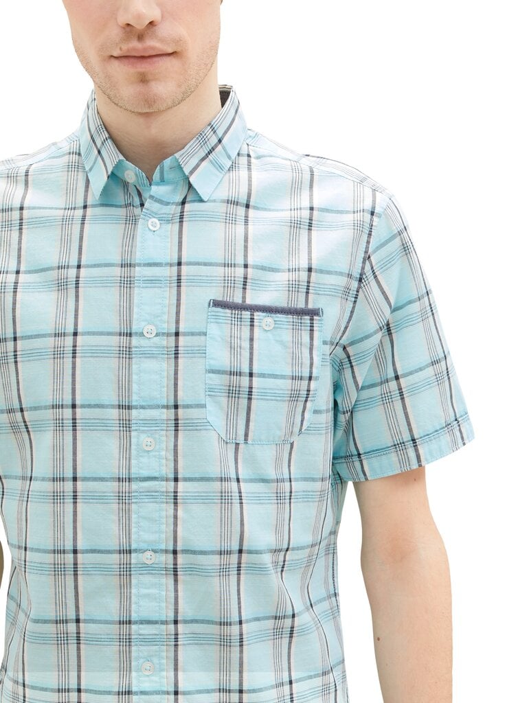 Tom Tailor meeste triiksärk, helesinine-ruuduline hind ja info | Meeste särgid ja triiksärgid | kaup24.ee