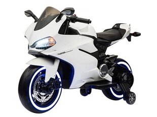 Детский электромотоцикл RACE MOTOR, 12v, кожаное сиденье, резина EVA, белый цена и информация | Электромобили для детей | kaup24.ee