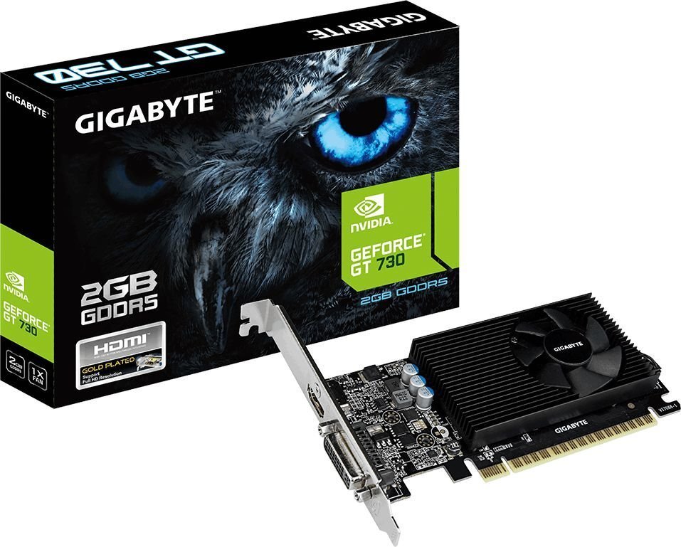 Gigabyte GeForce GT 730 2GB GDDR5 (64 bit), DVI-I, HDMI, BOX (GV-N730D5-2GL) цена и информация | Videokaardid (GPU) | kaup24.ee