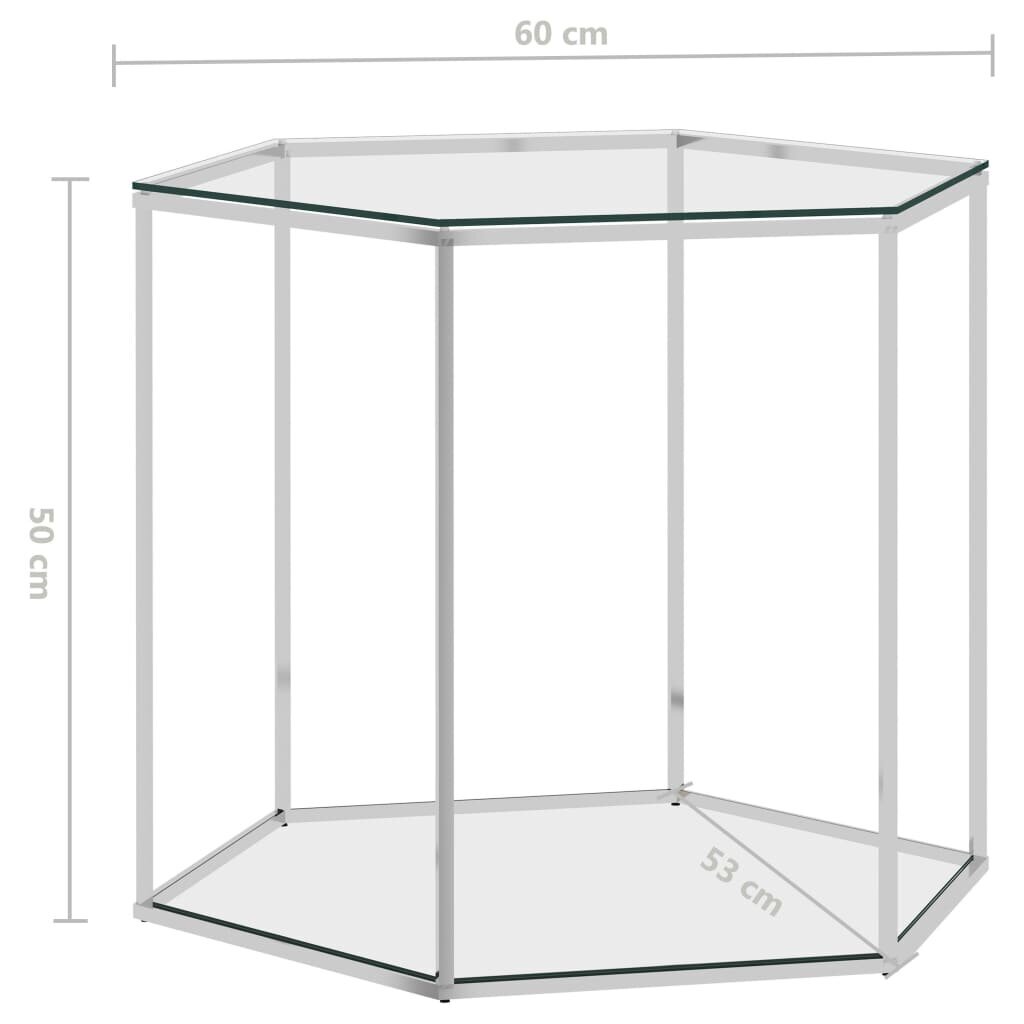 vidaXL kohvilaud, hõbedane, 60 x 53 x 50 cm, roostevaba teras ja klaas hind ja info | Diivanilauad | kaup24.ee