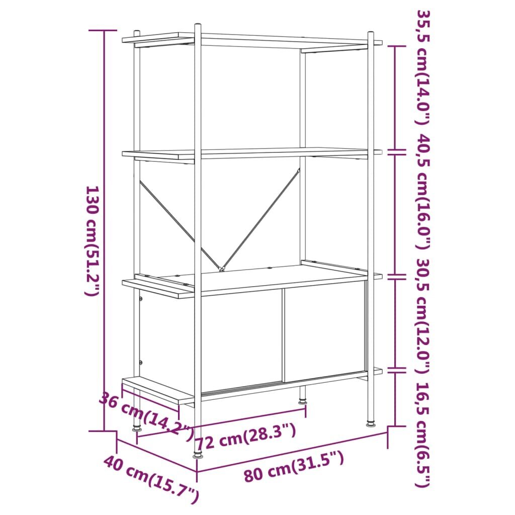 vidaXL 4-korruseline riiul kapiga, 80x40x130 cm, teras ja tehispuit hind ja info | Kapid | kaup24.ee